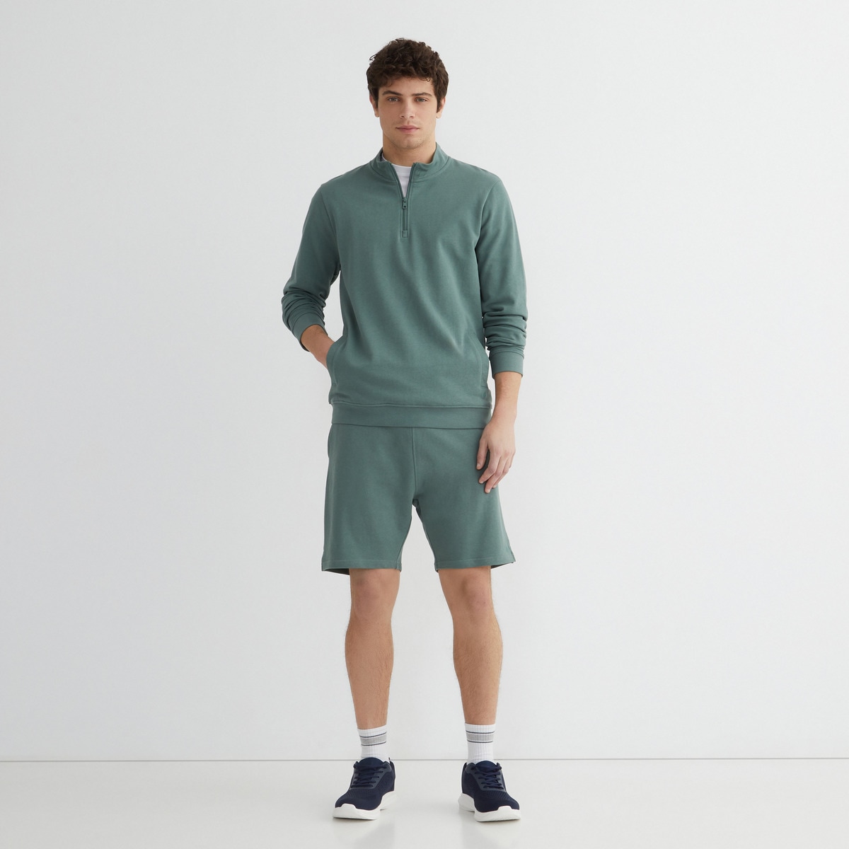 Sudadera media cremallera hombre Verde oscuro-2