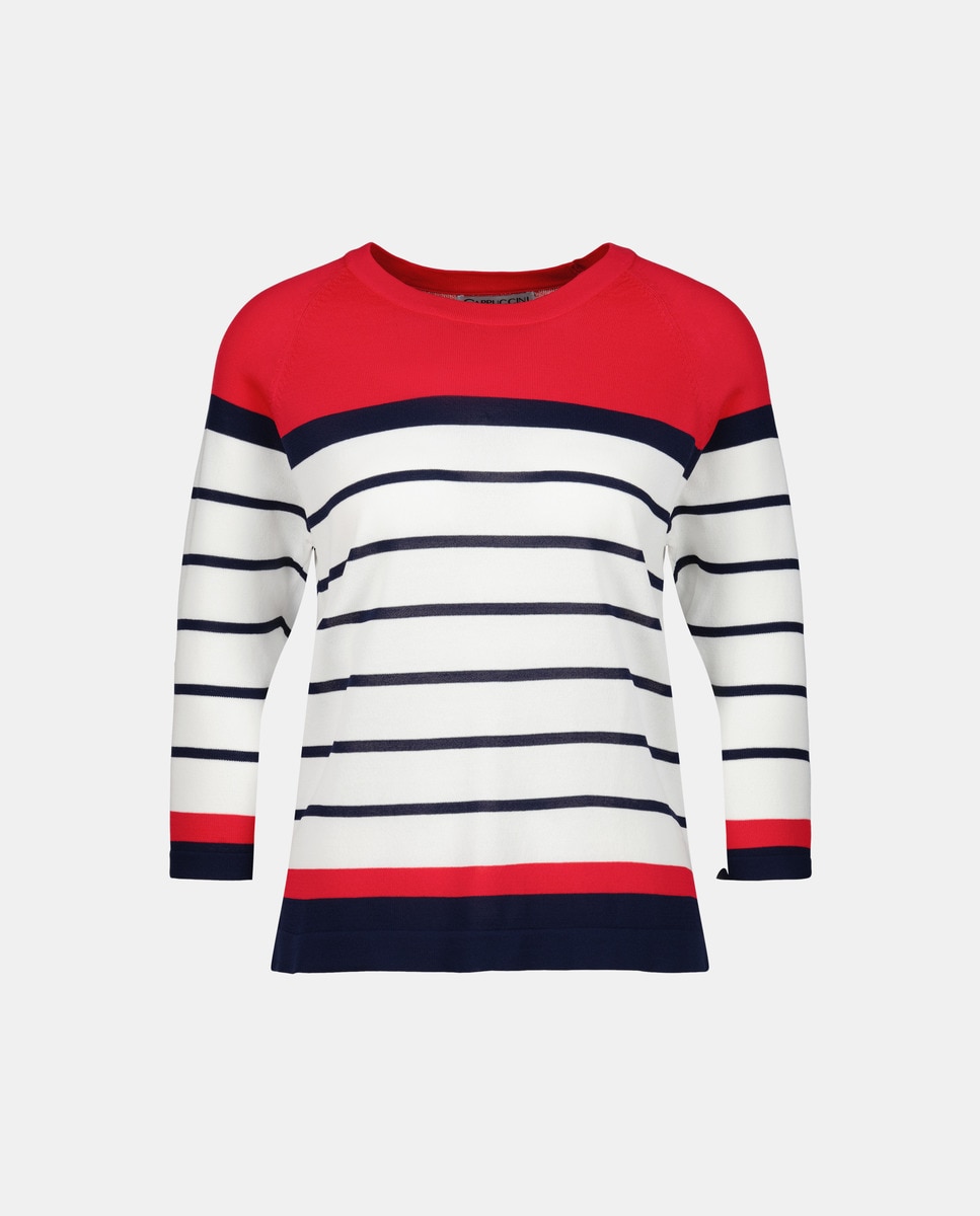 Camisola de Malha com Risca e Manga Comprida Vermelho-4