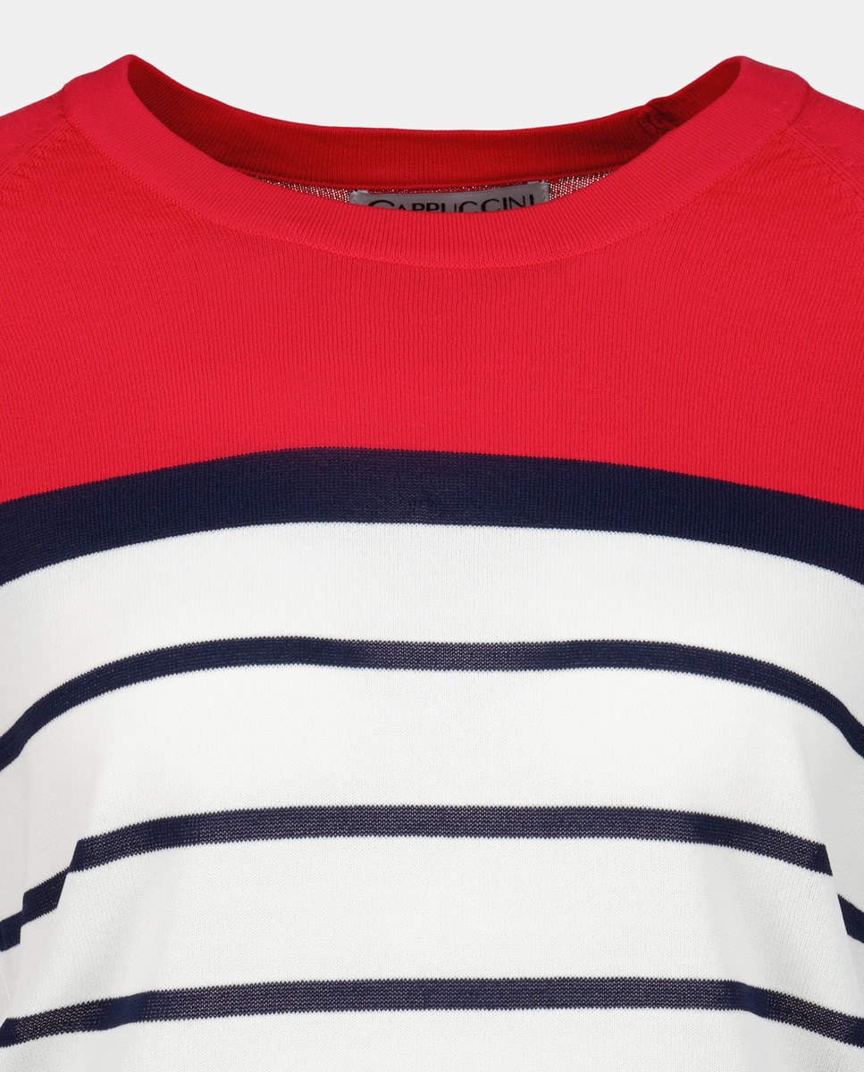 Camisola de Malha com Risca e Manga Comprida Vermelho-5