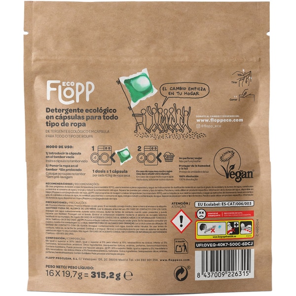 detergente ecológico para todo tipo de ropa Tasche 16 Kapseln