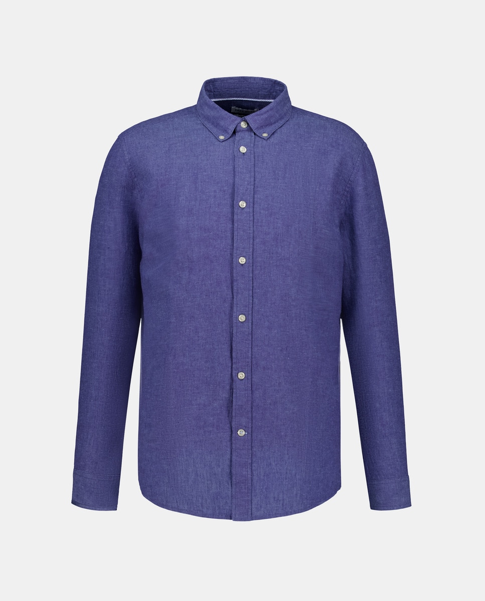 Camisa Lisa de Linho e Algodão com Manga Comprida Azul pálido-4