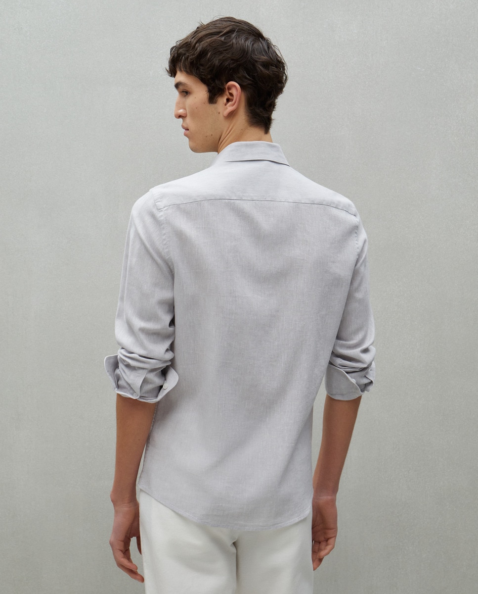 Camisa de Linho com Manga Comprida Cinzento-claro-3