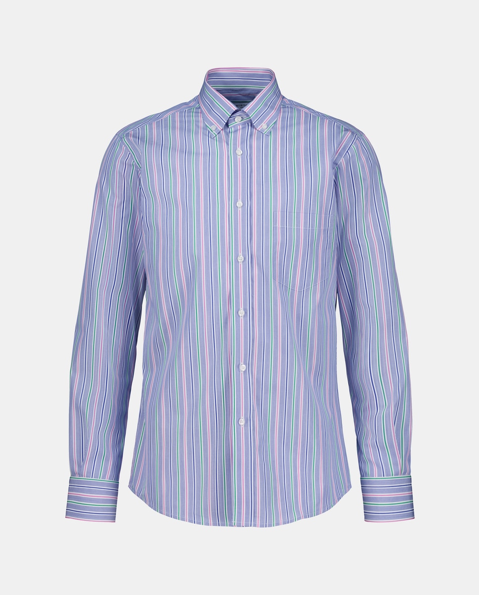 Camisa Casual às Riscas com Manga Comprida Azul-claro-4