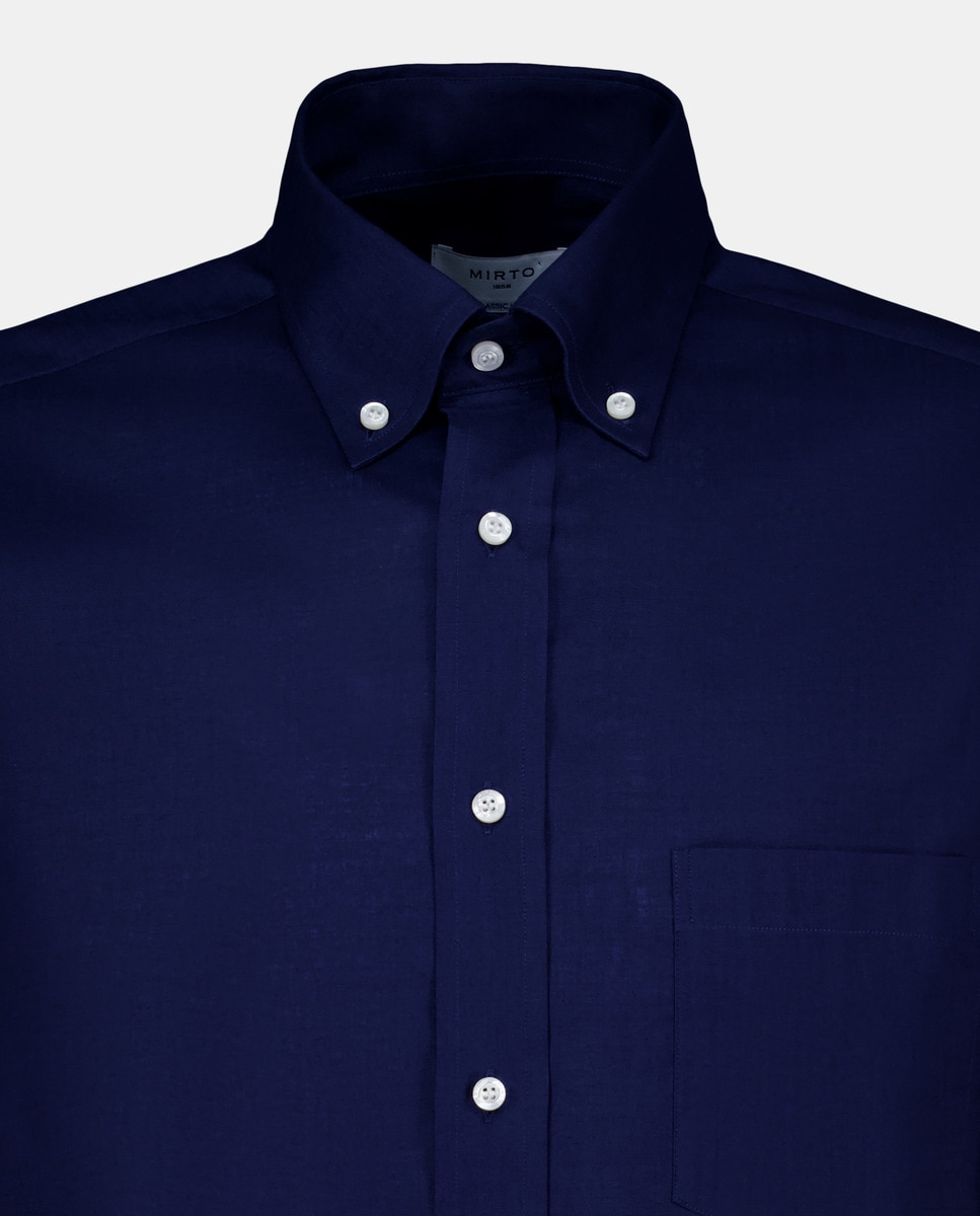 Camisa Casual Lisa com Manga Curta Azul-marinho-5