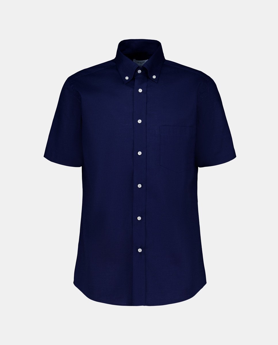 Camisa Casual Lisa com Manga Curta Azul-marinho-4