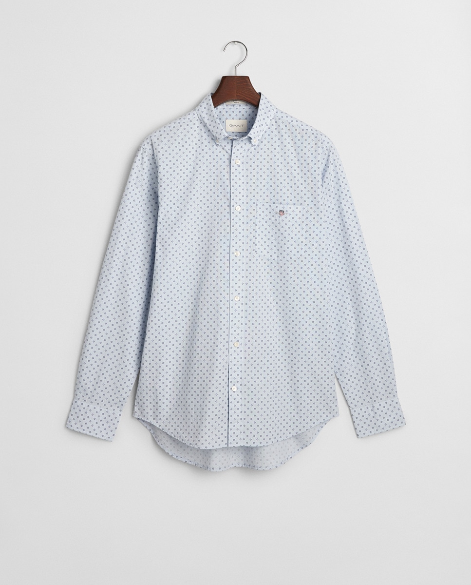 Camisa Tamanhos Grandes de Manga Comprida com Desenho de Micro Estampados Azul-claro-1