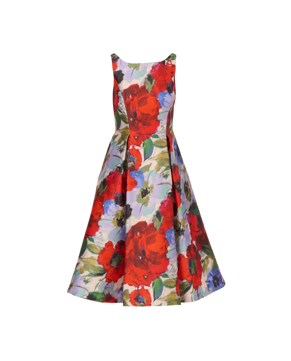 Vestido Midi Mikado com Estampado Floral Vermelho-6