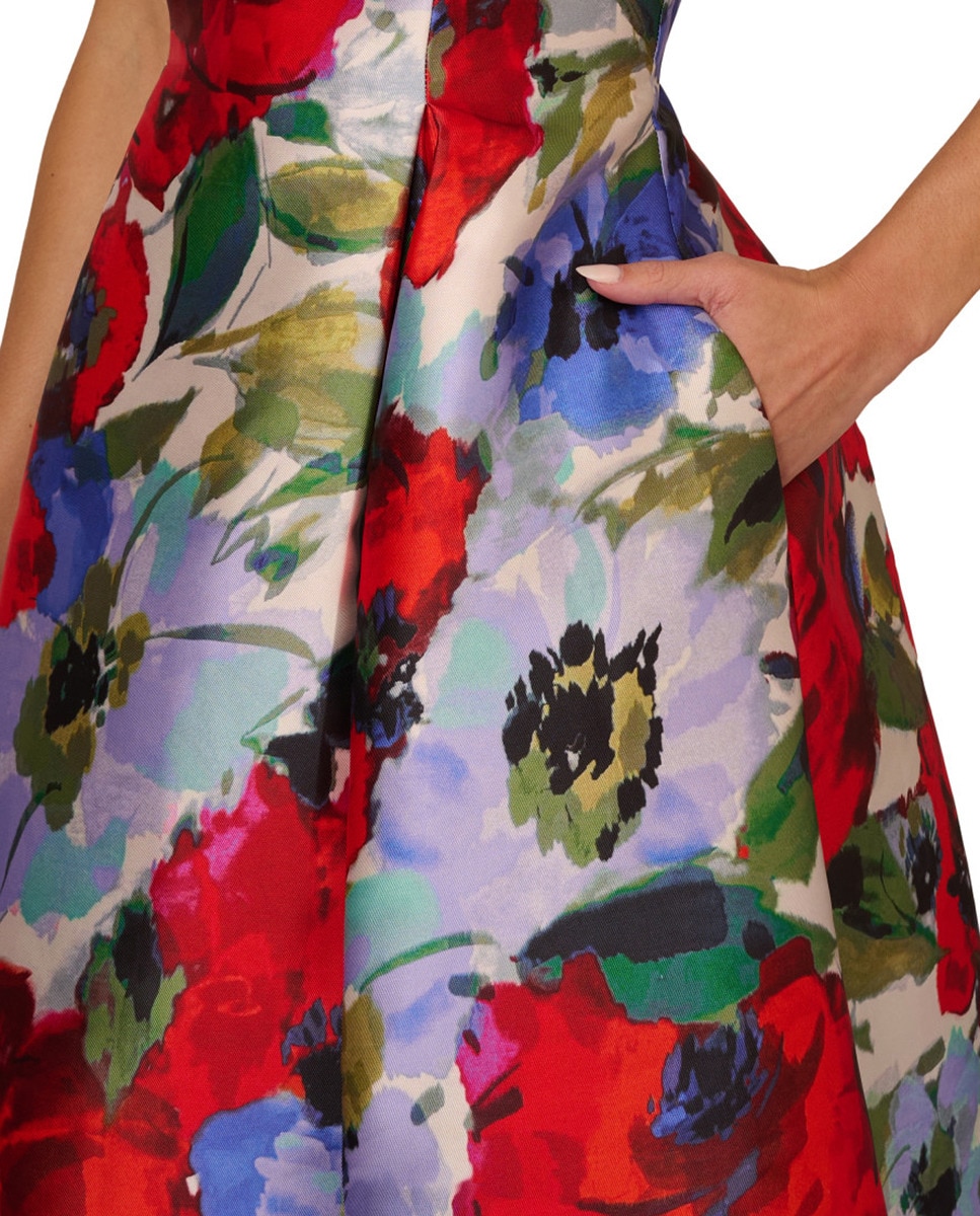 Vestido Midi Mikado com Estampado Floral Vermelho-5