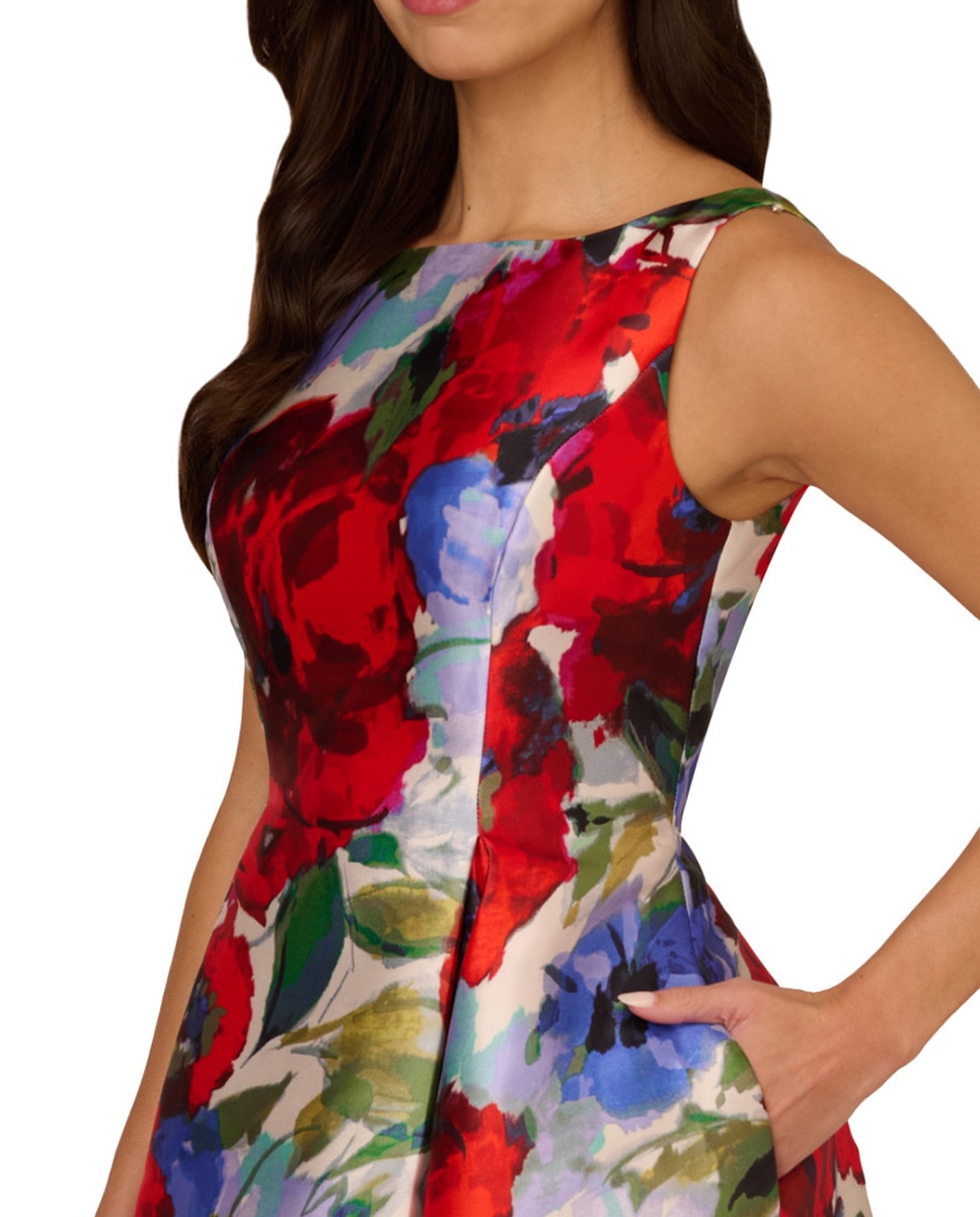 Vestido Midi Mikado com Estampado Floral Vermelho-4