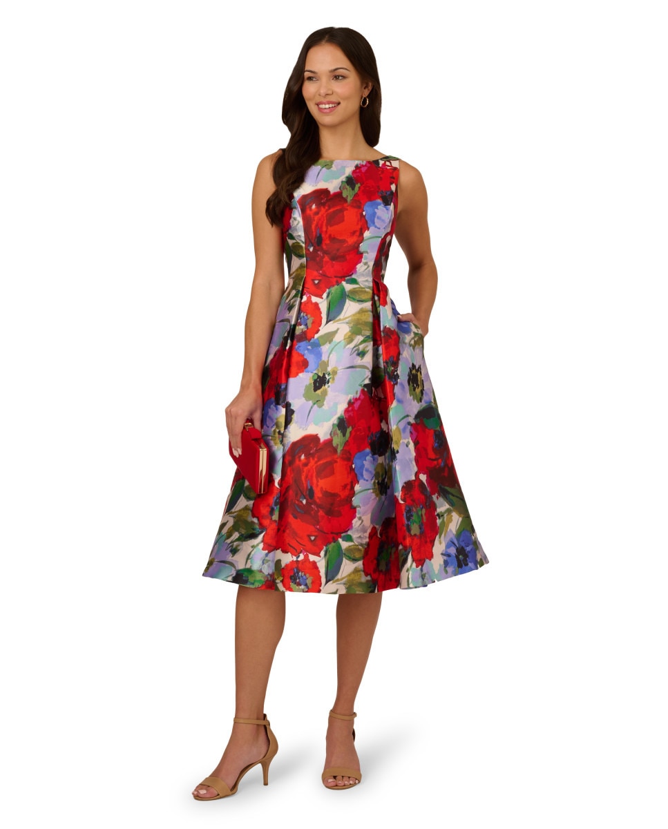 Vestido Midi Mikado com Estampado Floral Vermelho-3
