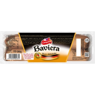 salchichas Baviera cocidas y ahumadas de cerdo y pollo sin gluten 3 piezas envase 260 g - Campofrio