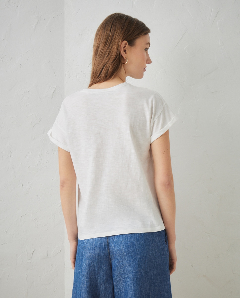 T-shirt de mulher com manga curta e decote redondo Branco-marfim-2