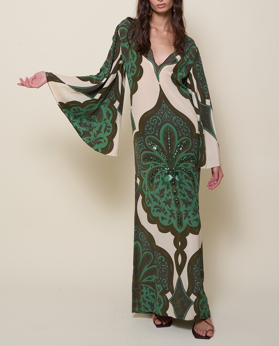 Vestido midi de seda Verde oscuro-7
