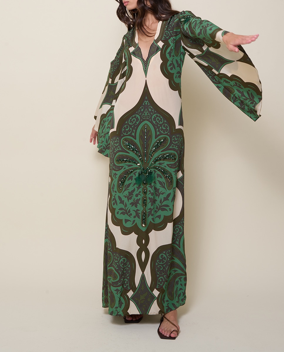 Vestido midi de seda Verde oscuro-6