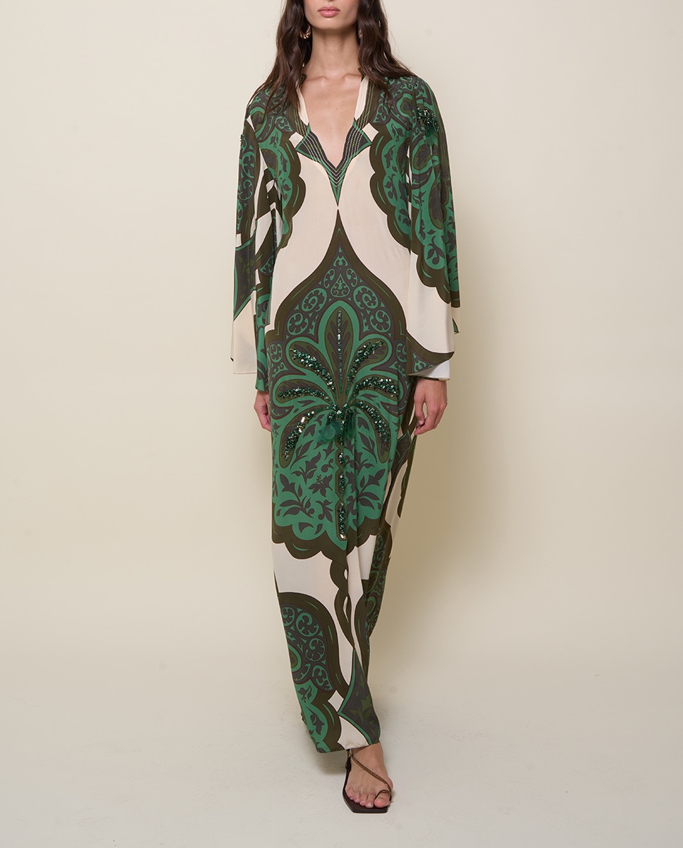 Vestido midi de seda Verde oscuro-5