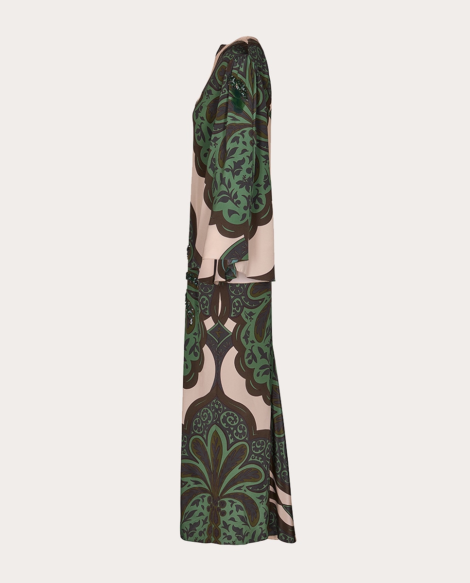 Vestido midi de seda Verde oscuro-3