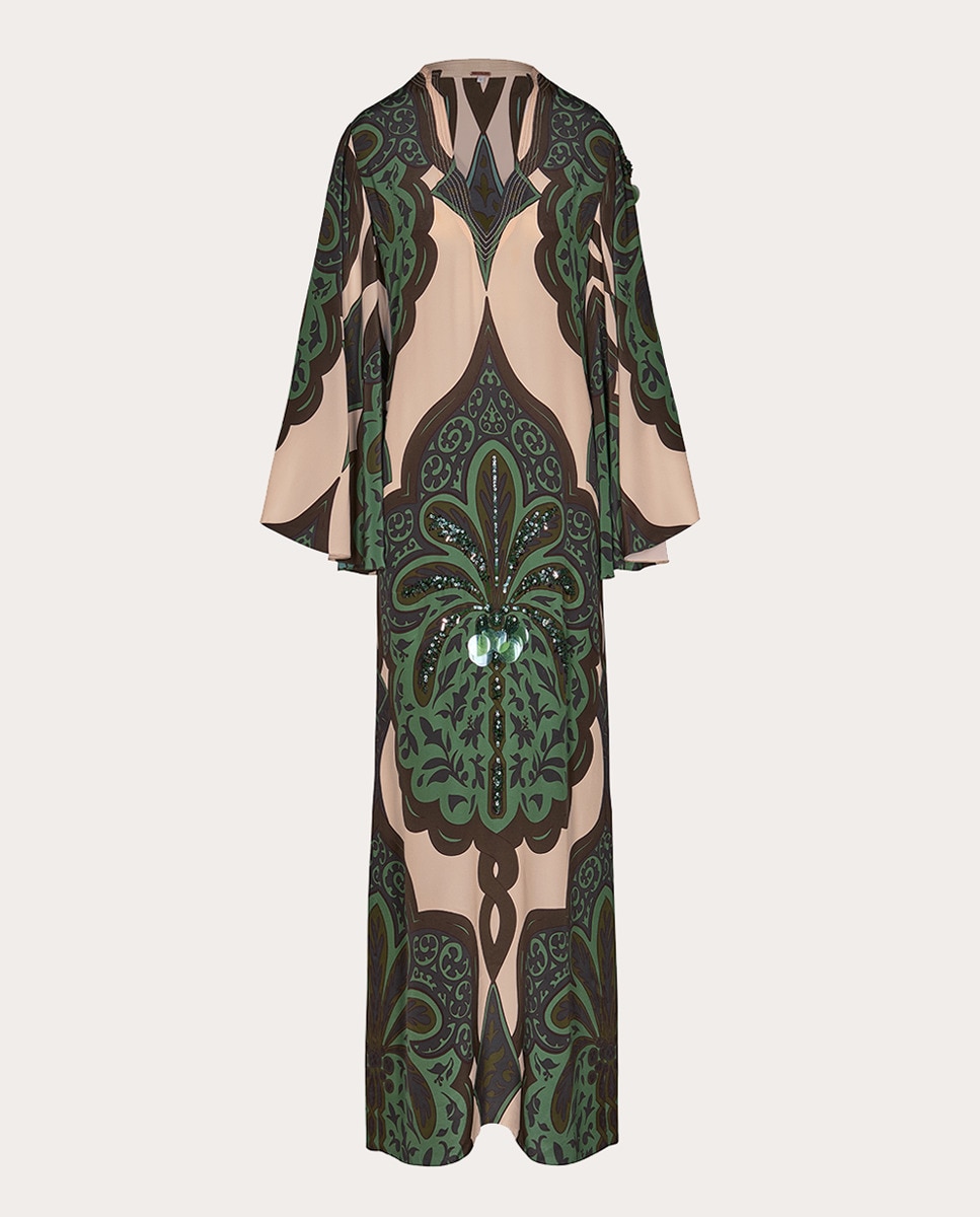 Vestido midi de seda Verde oscuro-1