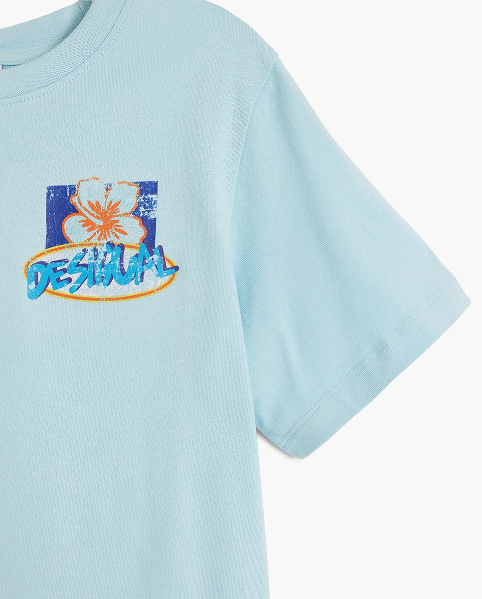 T-shirt com Estampado Tropical Azul-claro-4