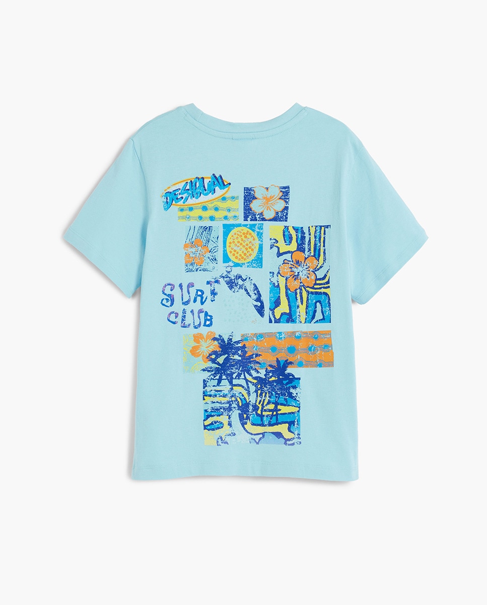 T-shirt com Estampado Tropical Azul-claro-3