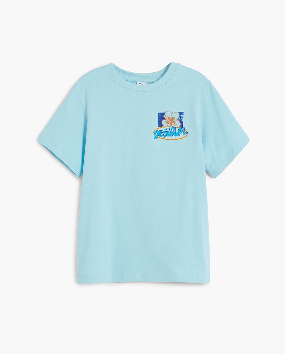 T-shirt com Estampado Tropical Azul-claro-2