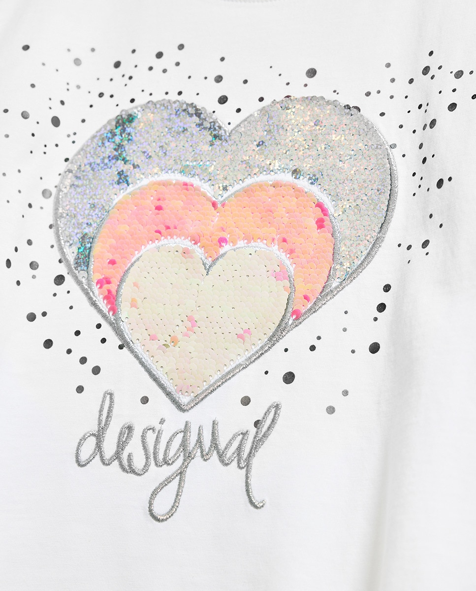 T-shirt com Coração de Strass Branco-3