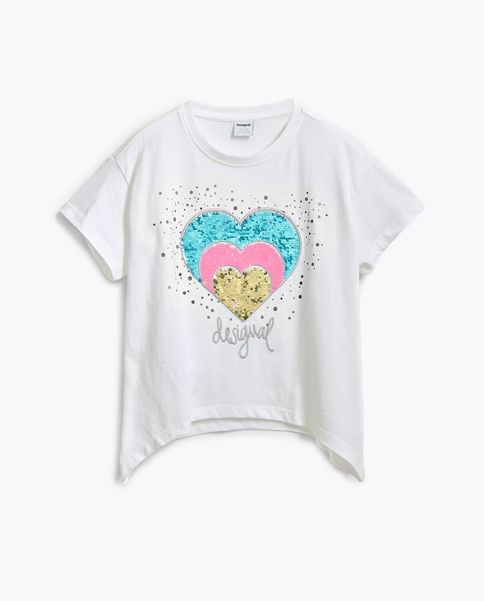 T-shirt com Coração de Strass Branco-1