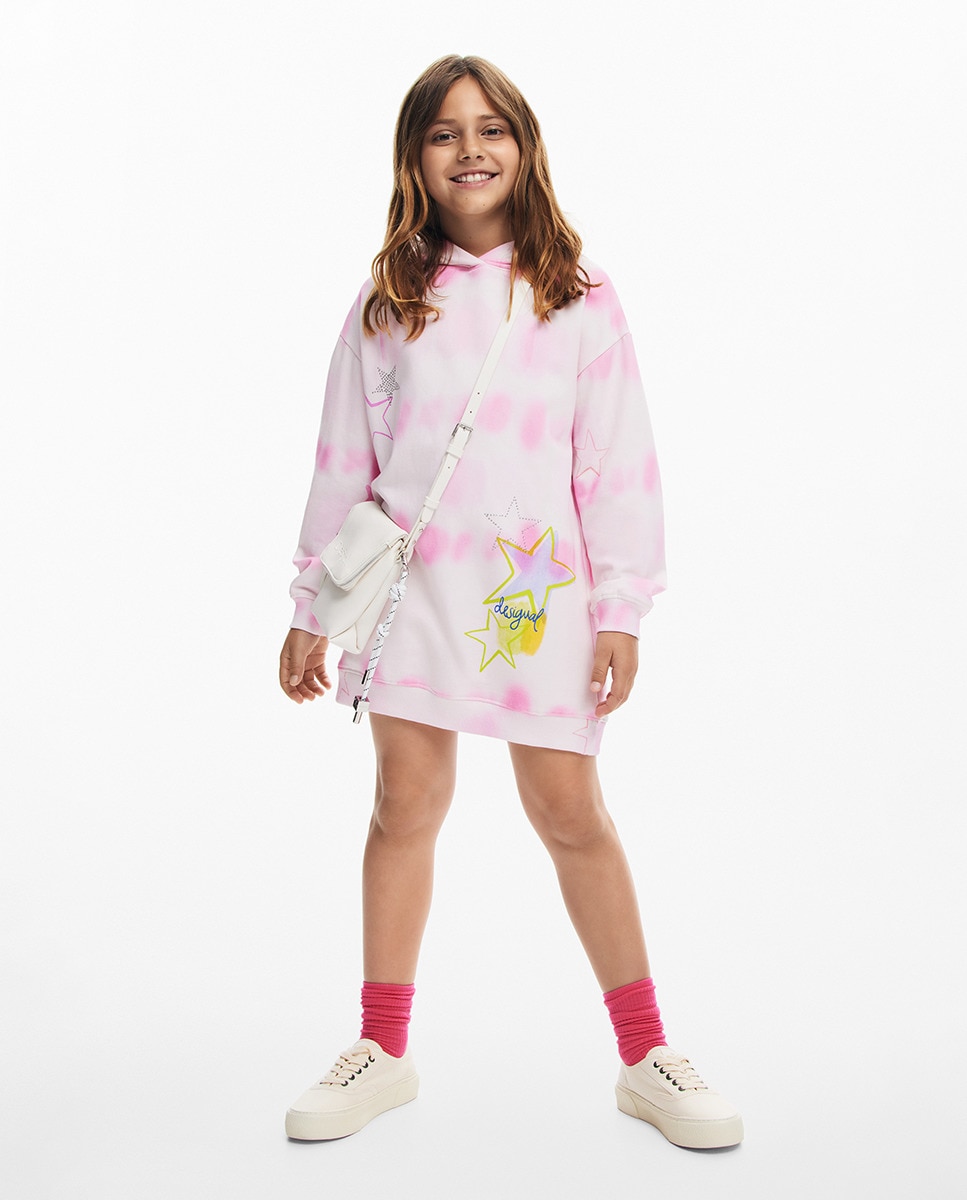 Vestido Tipo Sweatshirt Tie-Dye Rosa-1