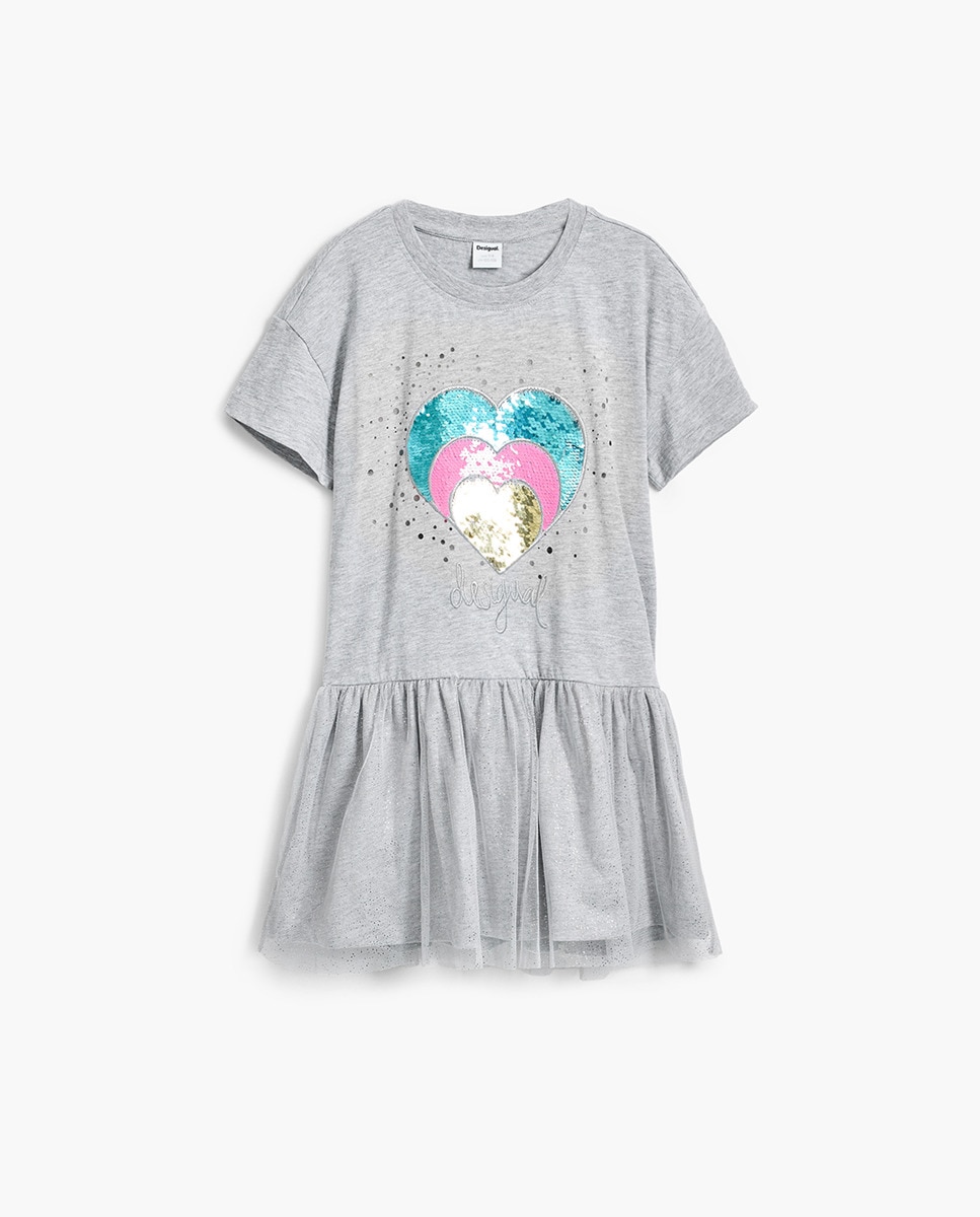 Vestido Curto com Coração Cinzento-claro-1
