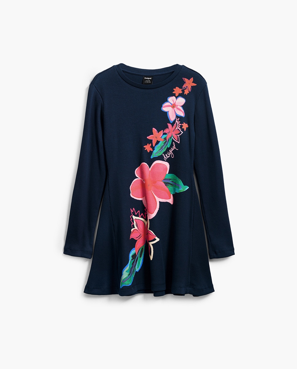 Vestido Curto com Estampado Floral Azul-marinho-1