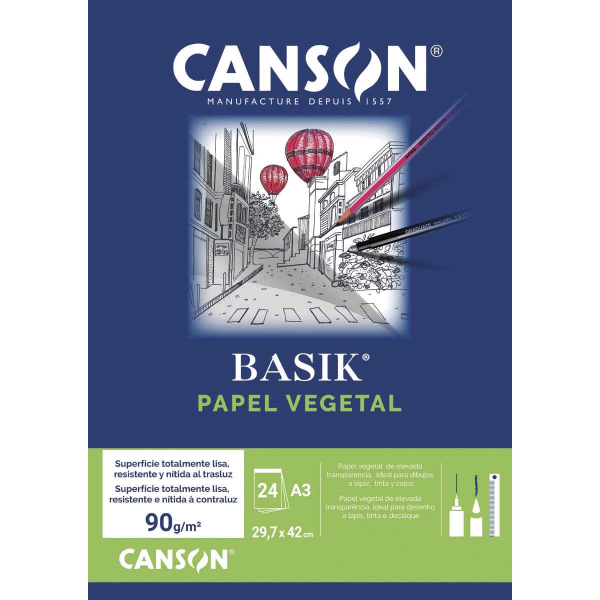 Imagem 0 de Bloco de notas autocolante 29,7x42 cm 24 folhas 95g Vegetal Basik Canson