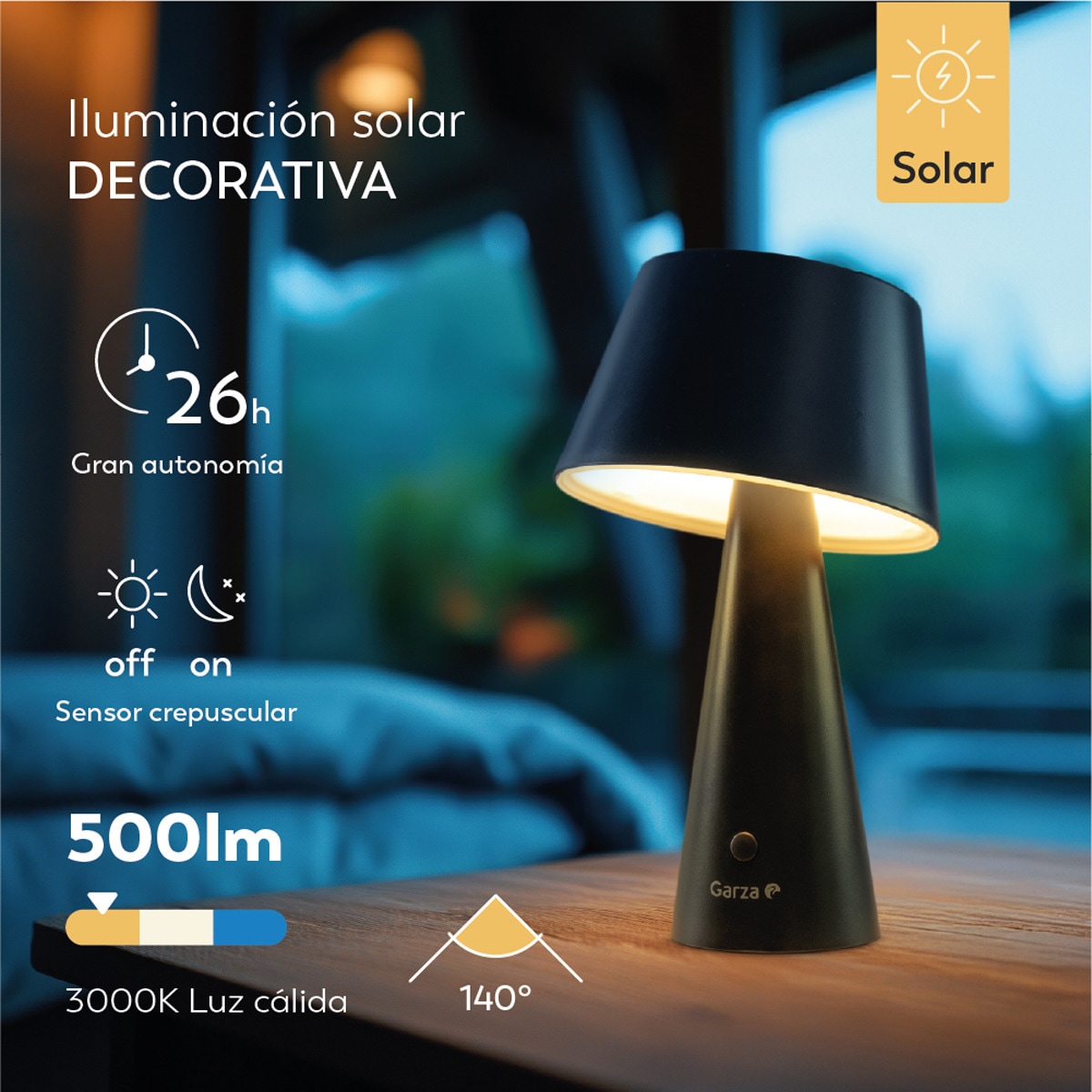 Lampara Mesa Solar Momo 500 Lumen Negro-4