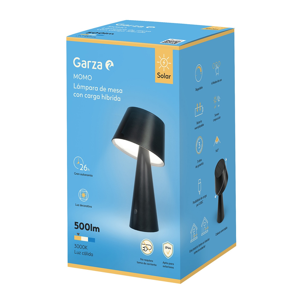 Lampara Mesa Solar Momo 500 Lumen Negro-12