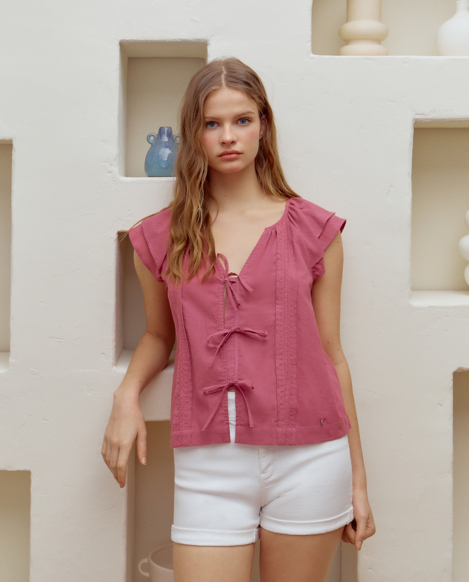 Blusa de Manga Curta com Folho 282 Malva-1