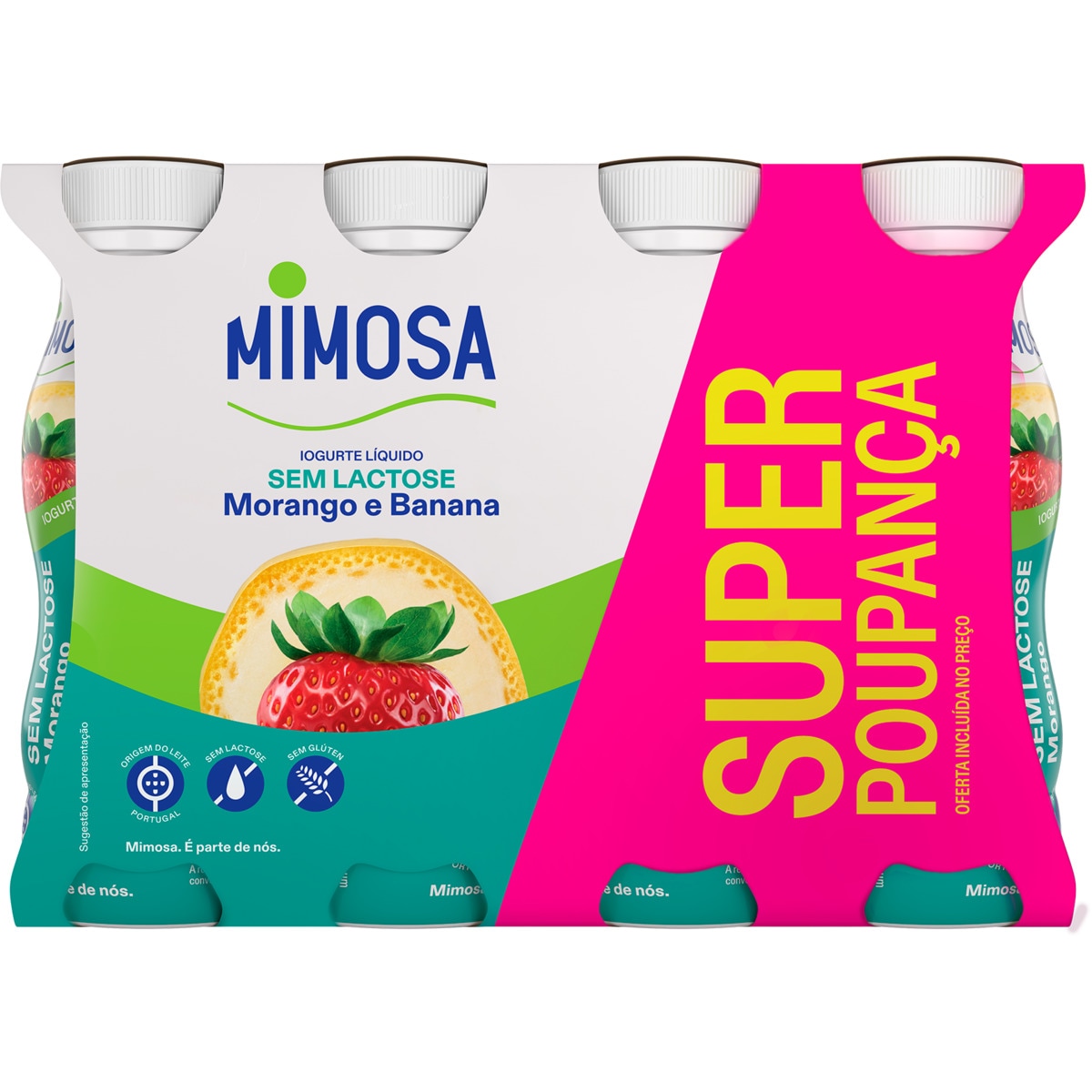 Iogurte Líquido sem Lactose Morango e Banana Pack 8 unidades embalagem 151 ml