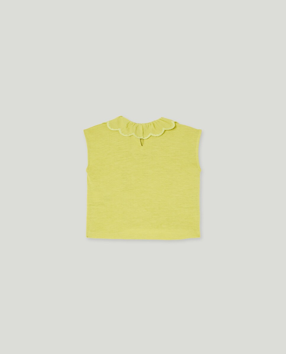 Camiseta bebé niña cuello lino Verde claro-2