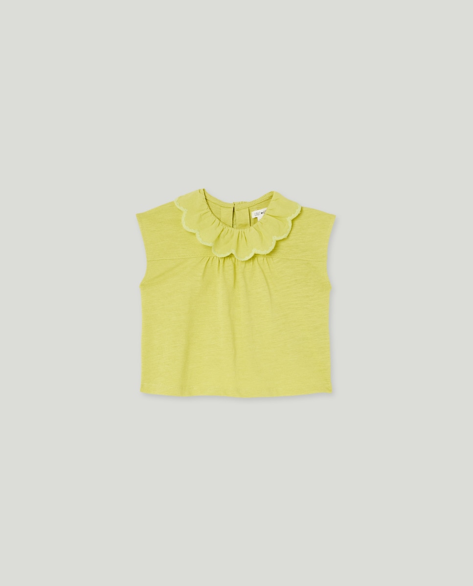 Camiseta bebé niña cuello lino Verde claro-1