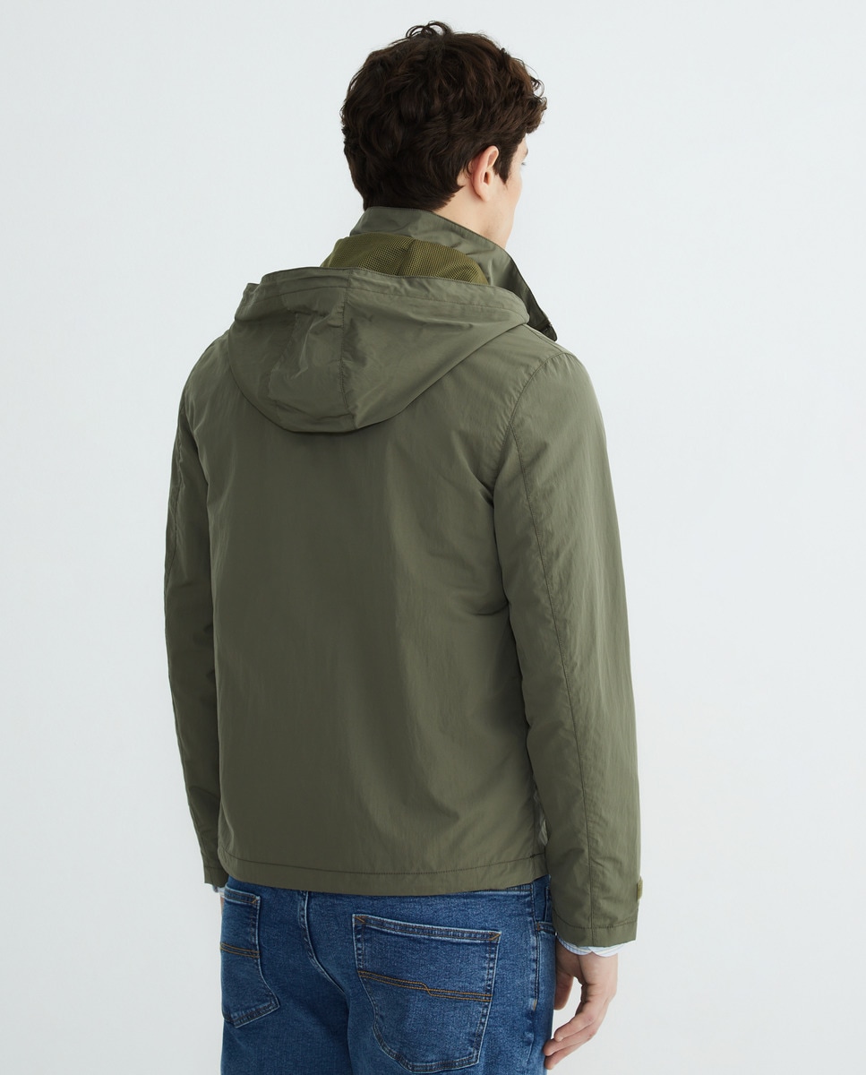Corta-Vento Regular Fit com Capuz Desmontável Caqui-3
