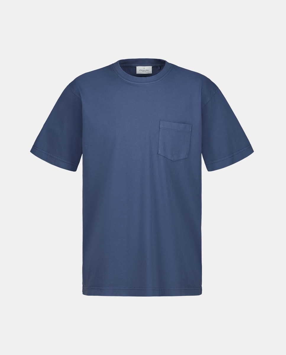 T-shirt de Manga Curta em Jersey Garment Dye Azul-4