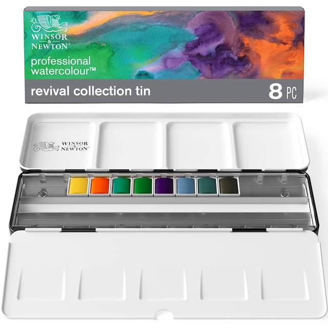 Imagen 0 de Set caja metalica negra 8 pastillas acuarela profesional Winsor&Newton