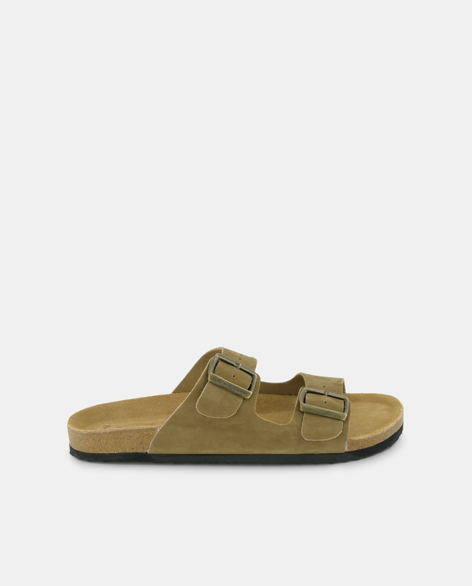 Sandalia de hombre bio de nobuck doble hebilla Kaki-1