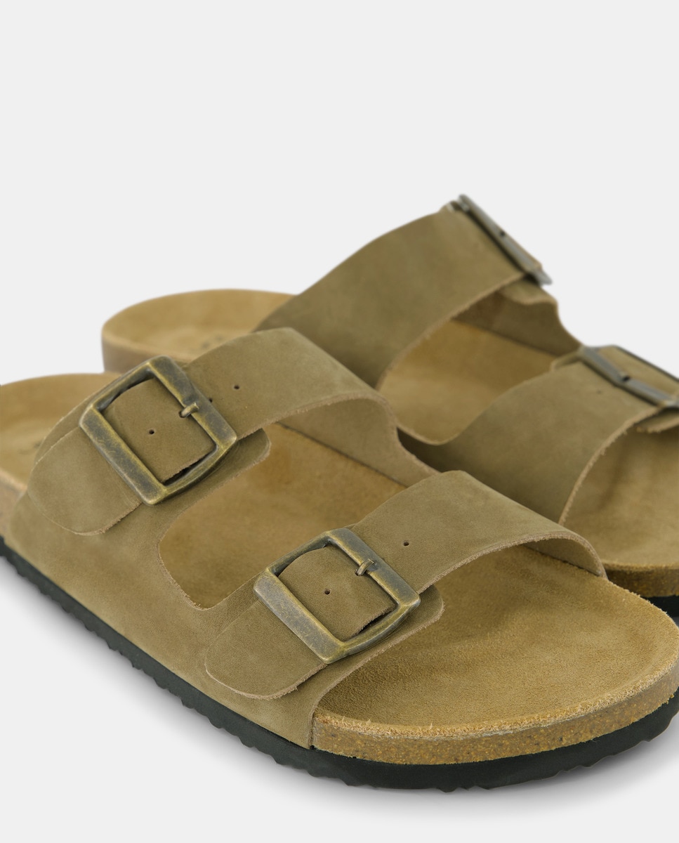 Sandalia de hombre bio de nobuck doble hebilla Kaki-5