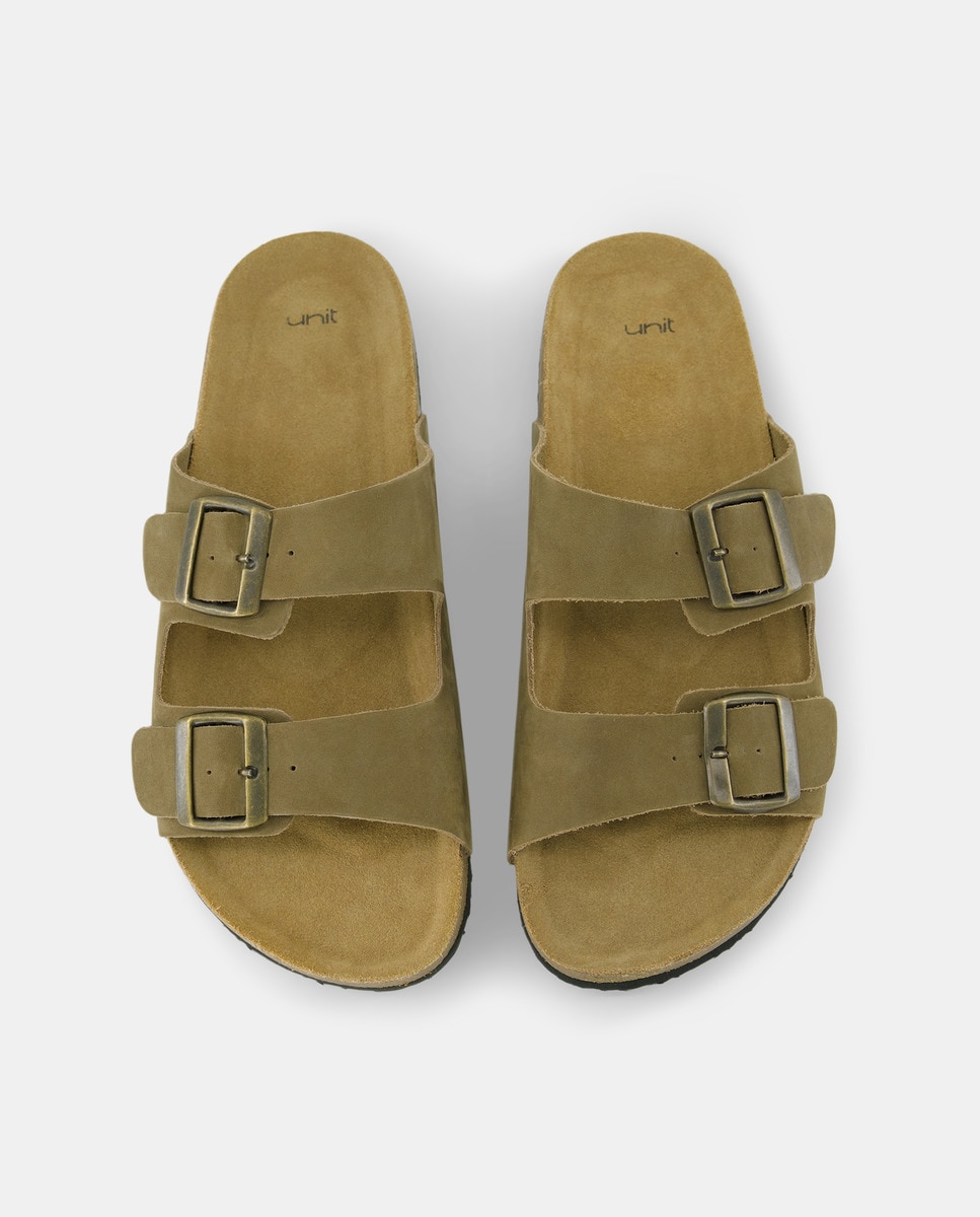 Sandalia de hombre bio de nobuck doble hebilla Kaki-4