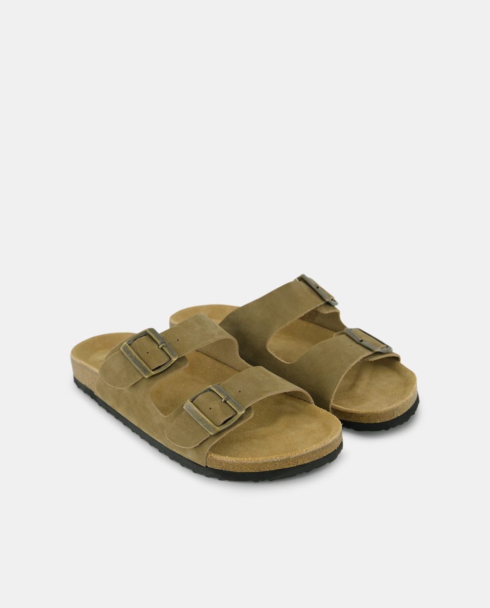 Sandalia de hombre bio de nobuck doble hebilla Kaki-2