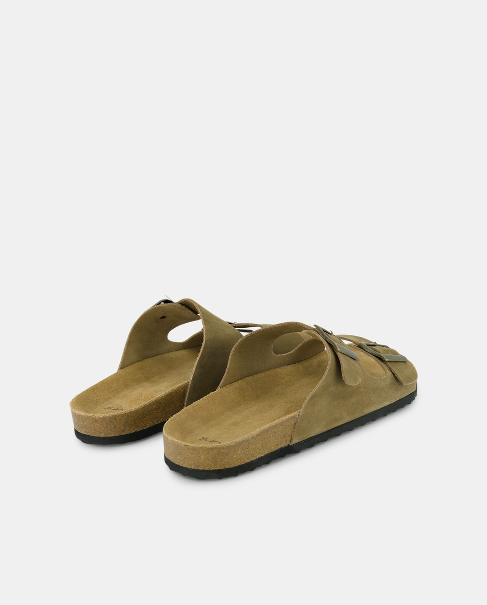 Sandalia de hombre bio de nobuck doble hebilla Kaki-3