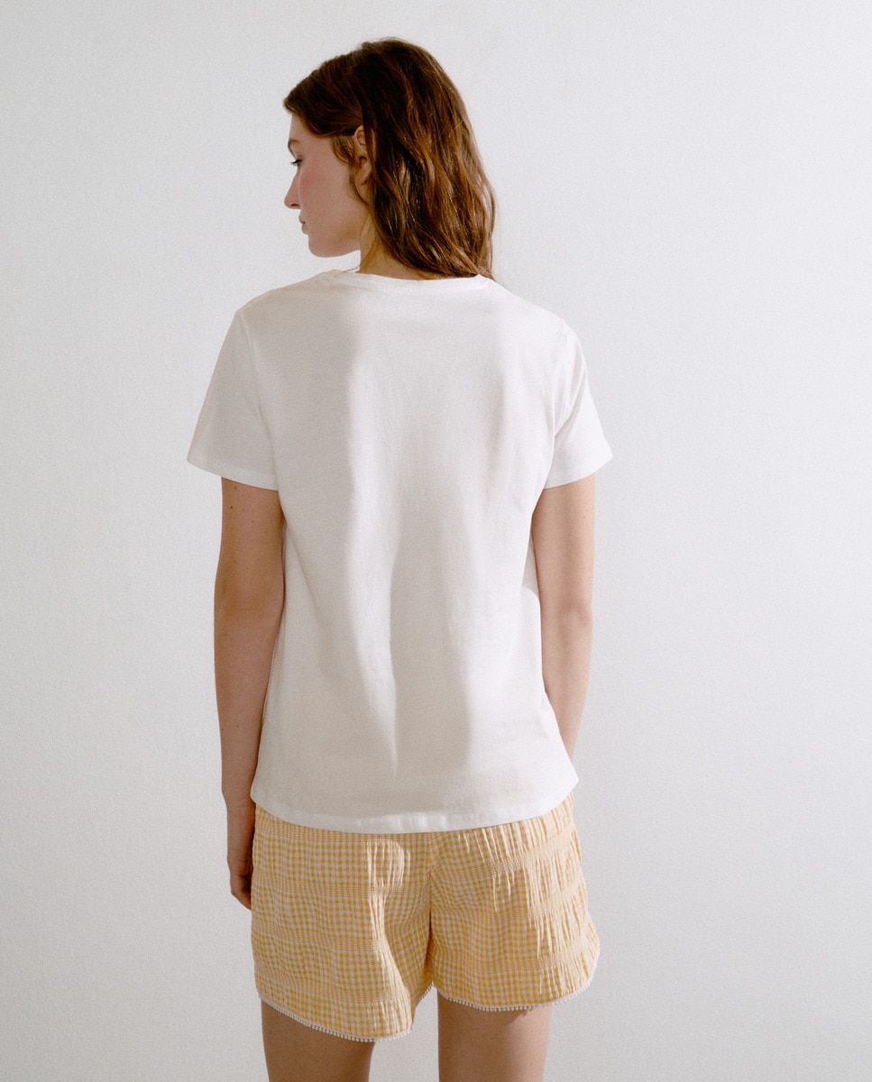 T-shirt com Estampado Posicional Branco-marfim-2