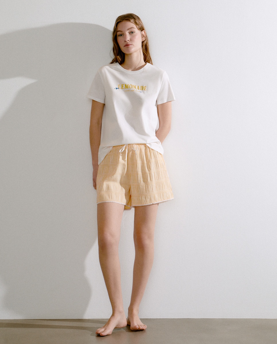 T-shirt com Estampado Posicional Branco-marfim-3