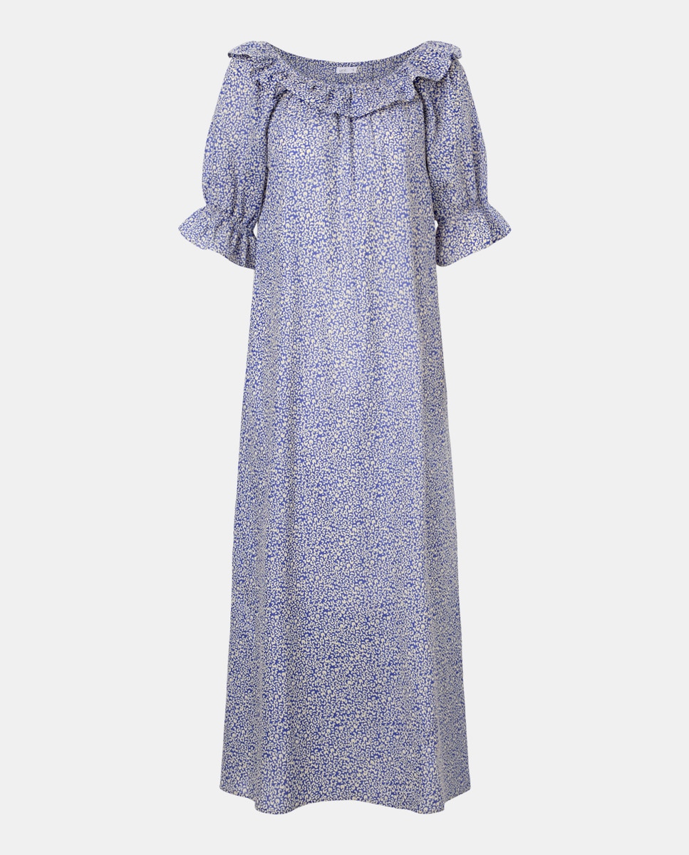 Kaftán con volante estampado Azul-3