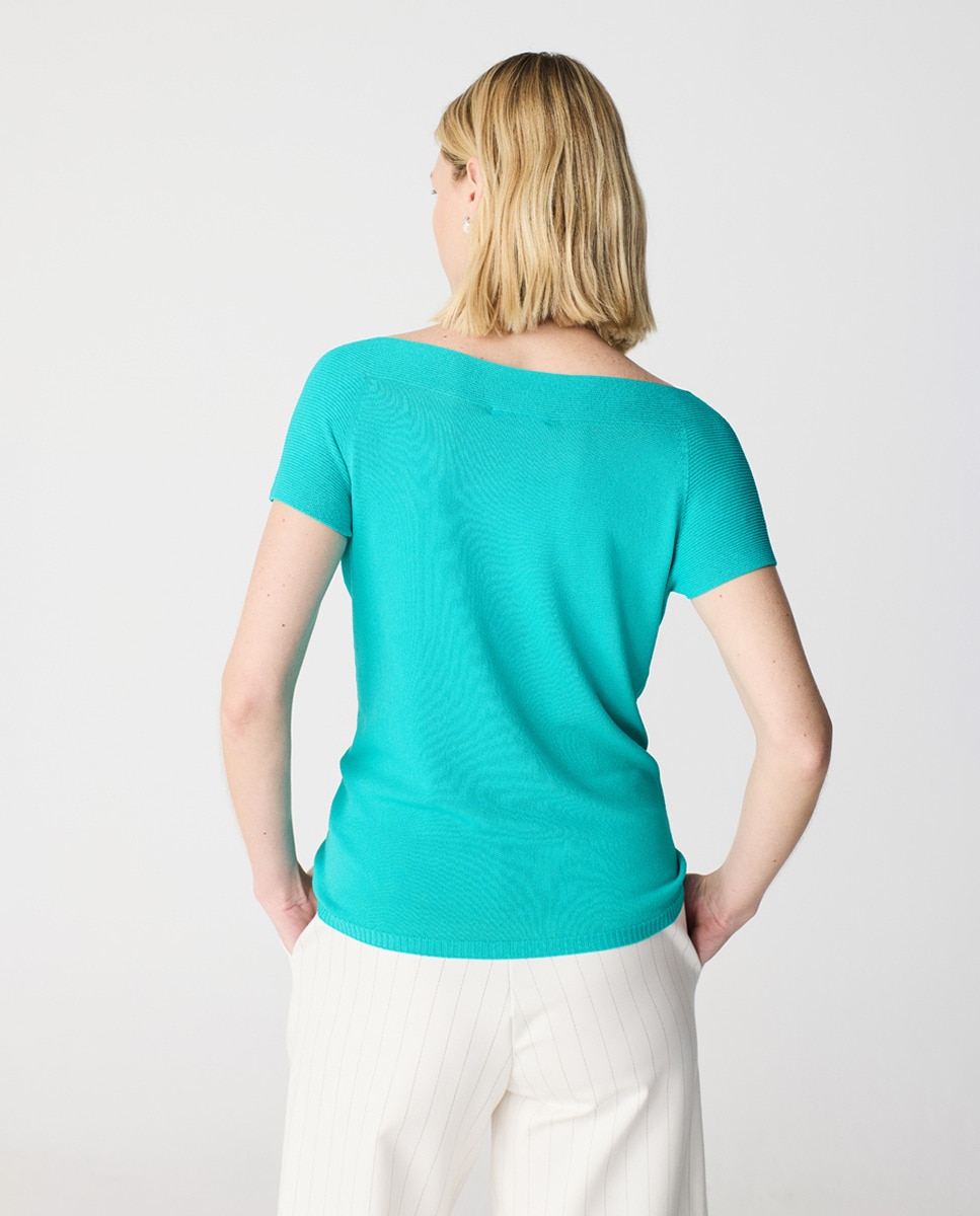 Camisola de Malha com Decote à Barco sem Costuras Verde-antiquário-2