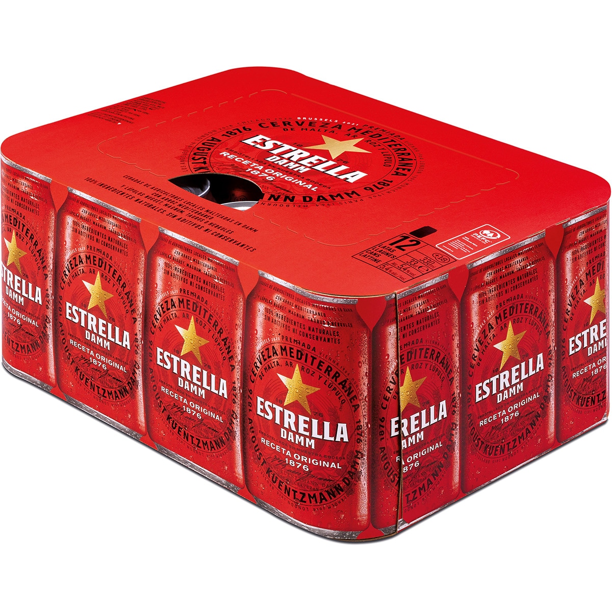 cerveza rubia mediterránea de malta, arroz y lúpulo pack 12 latas 33 cl