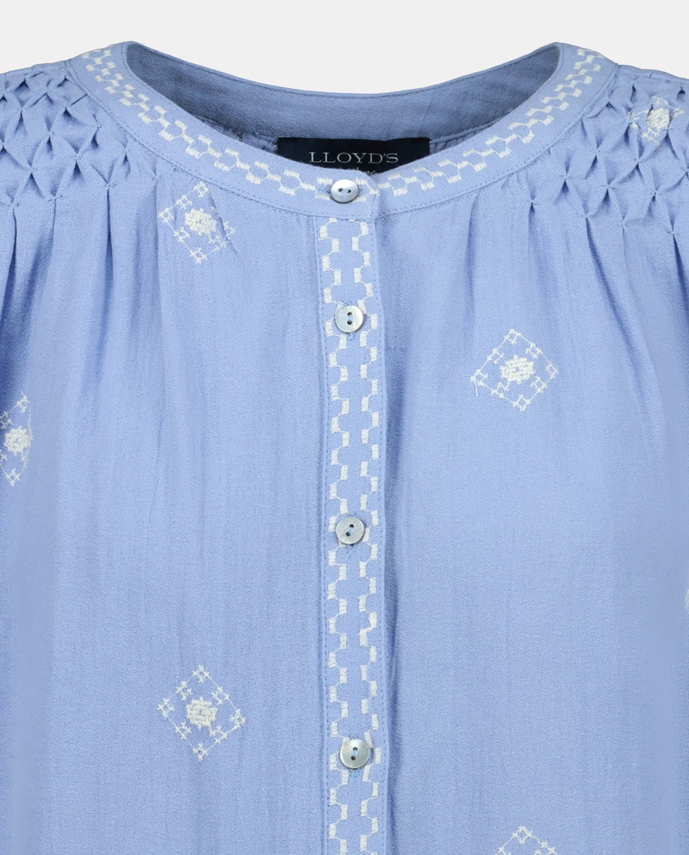 Blusa de Manga Curta com Bordado 410 Azul Claro-5